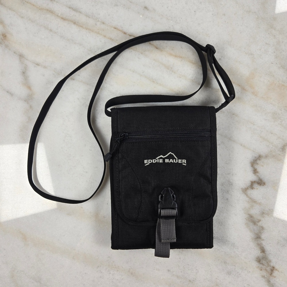 Eddie Bauer Travel Neck Pouch Black Organizer Passport Wallet Gorpcore Outdoor